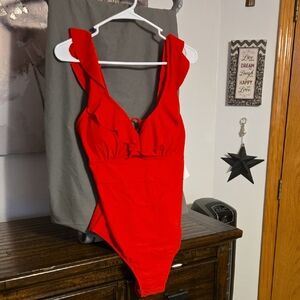 Jess Lea Red Ruffled One-Piece Swimsuit L